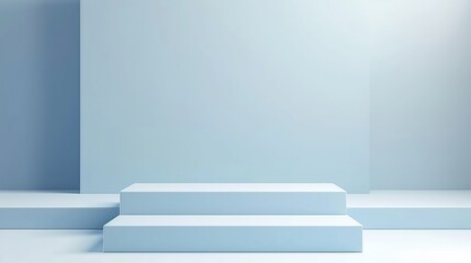 Display product abstract minimal scene with geometric podium platform. Background podium. stand for cosmetic products. Stage showcase on pedestal blue studio. Generative AI