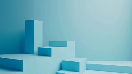 Fototapeta premium Display product abstract minimal scene with geometric podium platform. Background podium. stand for cosmetic products. Stage showcase on pedestal blue studio. Generative AI