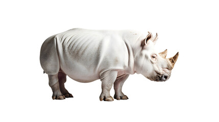 Majestic White Rhinoceros Standing on Plain White Background