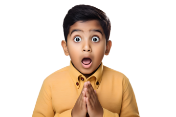 portrait with shocked face of an indian child boy isolated on transparent background
