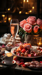 Table setting decorated for romantic dinner. Valentine's day and love concept.