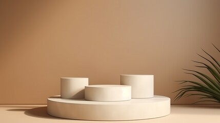 Fototapeta na wymiar Product display podium pedestal beige color background cream podium with texture modern, simple, minimal Style, Generative AI