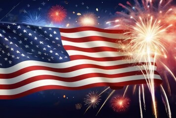  Illustration of happy independence, Happy Labor Day American flag with firework display background