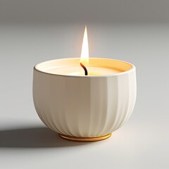 A lighted white wax candle burning isolated on dark black