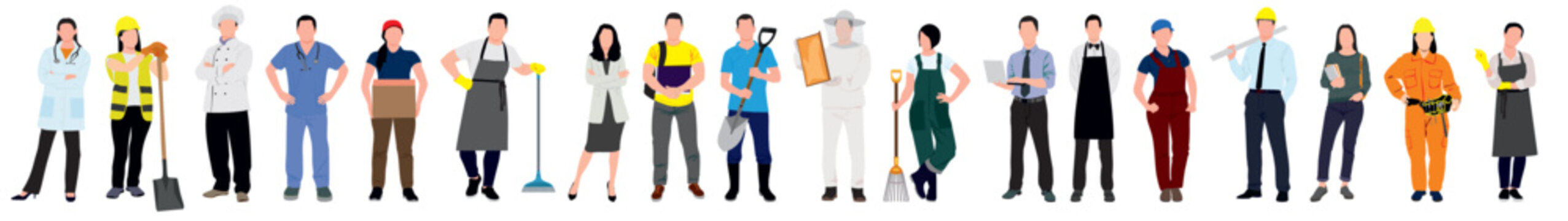 People Of Different Professions, Professional Workers In Uniform. Characters With Various Occupation Doctor, Artist, Teacher Vector Set. Male And Female Employees With Working Equipment