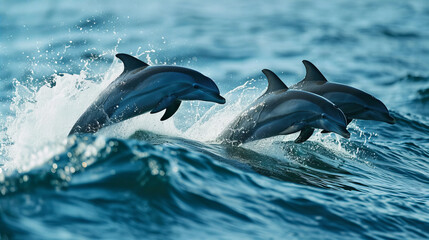 dolphins jumping out of water in the ocean