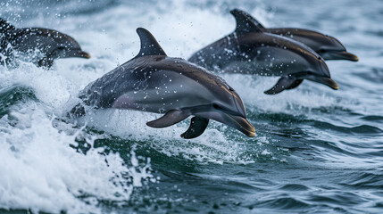 dolphins jumping out of water in the ocean