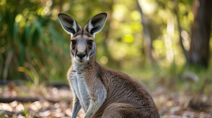 kangaroo in the grass looking at camera