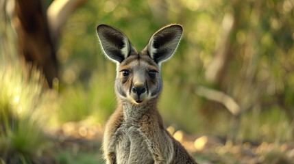 kangaroo in the grass looking at camera, closeup