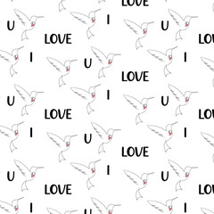 pattern bird with a heart of red and the words I love you on a white background