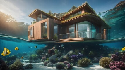 Obraz premium Home in Ocean Background Very cool