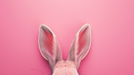 Rabbit ears stick out on a pink background - obrazy, fototapety, plakaty