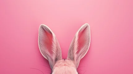 Foto op Aluminium Rabbit ears stick out on a pink background © Vadim