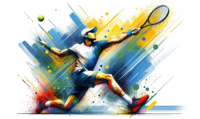 Foto op Plexiglas a tennis player in a dynamic pose reaching for a tennis ball © CHOI POO