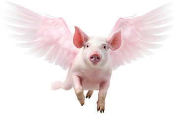 pig flying with wing isolated on transparent background - obrazy, fototapety, plakaty