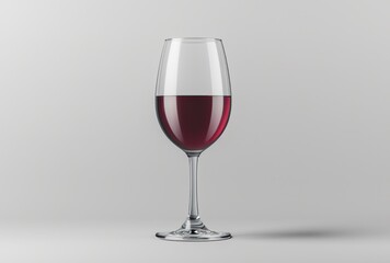 a glass with red wine and a bottle against white background,