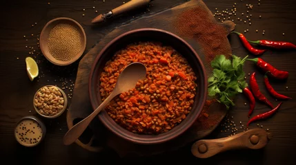Fototapete Rund A bowl of hearty, spiced rice and lentils, a staple dish for many Muslims during Ramadan © Textures & Patterns