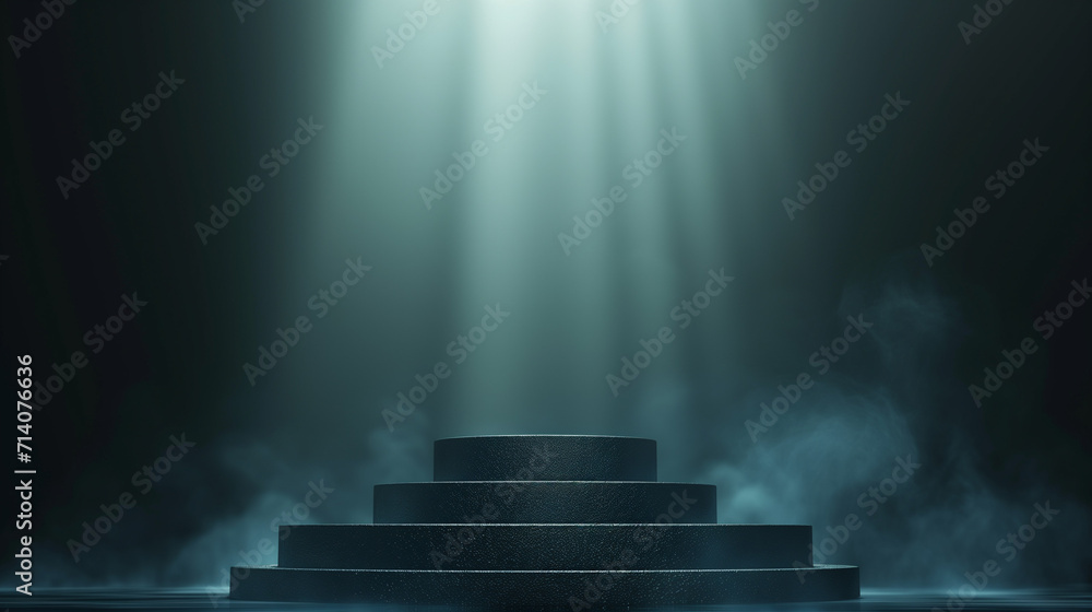 Poster 3d empty product display podium for presentations. a mysterious black pedestal display surrounded by