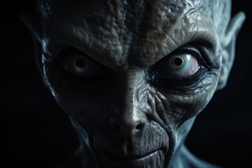 Alien with big ears, veiny eyes with distinctive appearance. Generative ai