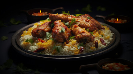 A plate of tender and flavorful chicken mandi, a popular dish in the Arabian Peninsula during Ramadan