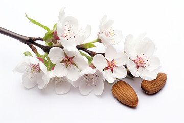 Almond and tree branch isolated white background