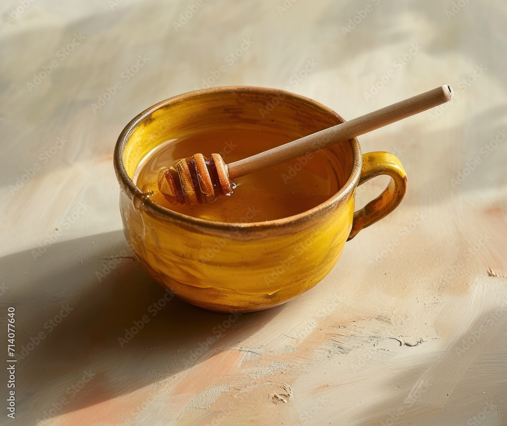 Canvas Prints a cup of honey with a wooden stick