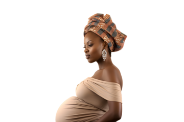 african pregnant woman posing isolated on transparent background