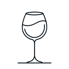 Minimalist black and white outline drawing of a wine glass.