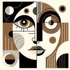 Abstract geometric portrait with a collage of different shapes and colors in pop art style.