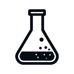 Vector black and white icon of a flask with a substance for laboratory research.