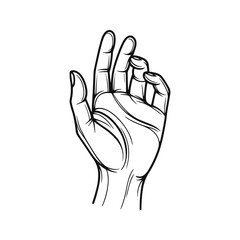 Vector outline illustration of left hand with raised fingers.