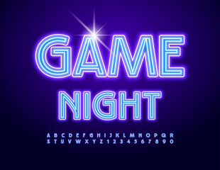 Vector Neon Advertisement Game Night. Creative Glowing Font. Bright  Alphabet Letters and Numbers set.