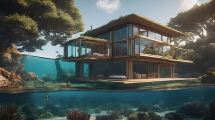 Obraz premium Home in Ocean Background Very cool