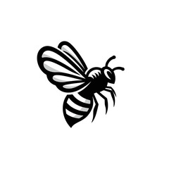 Professional black and white bee logo, suitable for a variety of industries. Minimalistic aesthetic, isolated on a white background. Silhouette icon of a wasp. simple logo of a honeybee.