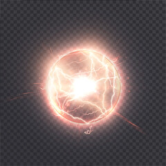 Magic plasma ball. Transparent light effect of electric ball lightning.