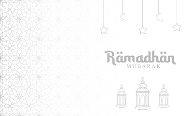 Ramadan Mubarak greeting card. star ornaments and lights.