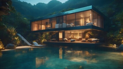 Obraz premium Home in Ocean Background Very cool