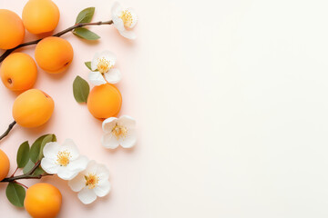 Apricot tree branch and apricots, colorful background