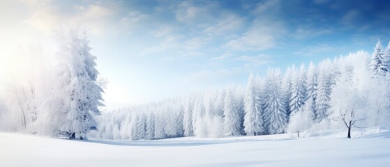 Snow Covered Field With Trees in the Background