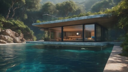 Obraz premium Home in Ocean Background Very cool