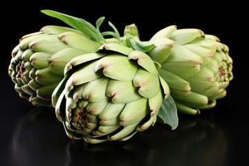 Obraz premium Artichoke vegetable, black isolated background