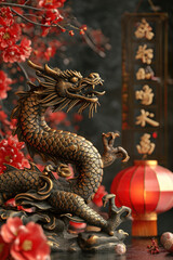 Chinese New Year 2024, the year of the Dragon, dragon zodiac sign, banner, poster, empty space text	