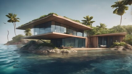 Fototapeta premium Home in Ocean Background Very cool