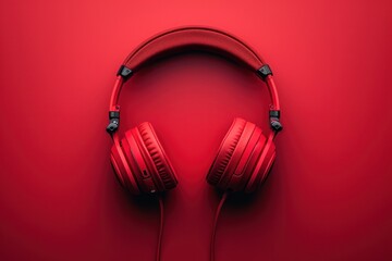Fototapeta na wymiar a red pair of headphones with a red background