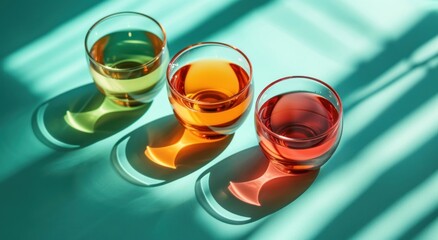 three glasses of tea on a turquoise surface