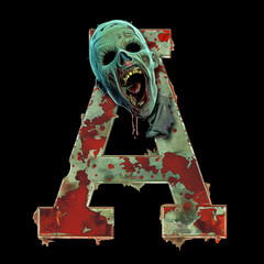 Zombie-Inspired Letter 'A' on Isolated Black Background
