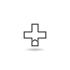 Cross logo for healthy care icon with shadow