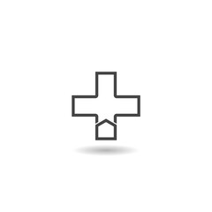 Cross logo for healthy care icon with shadow
