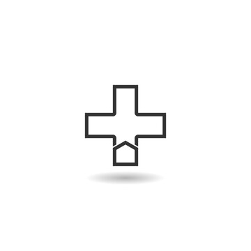 Cross logo for healthy care icon with shadow