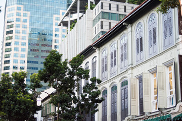 Singapore City, Singapore-September 08,2023: Street view of Chinatown architecture in Singapore.